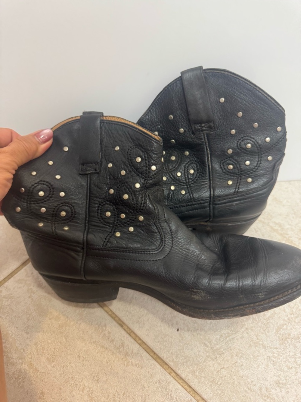 Black Studded Western Ankle Booties for Women